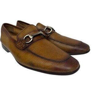 Magnanni Men's Shoes Bit Loafers Rafa II Gognac Calfskin Leather Dress Size 10